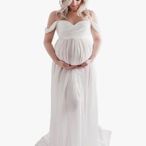 Maternity Lace Dress for Photoshoot Off Shoulder Pregnancy Dress- Large